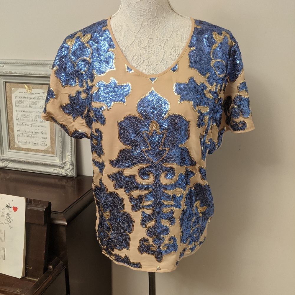 Tracy Reese Neiman Marcus sequin top blue